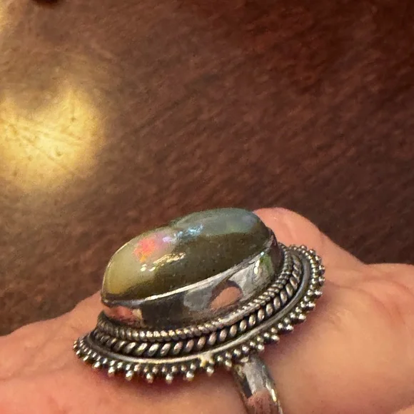 Sterling Silver and Natural Opal Statement Ring - Picture 3 of 11